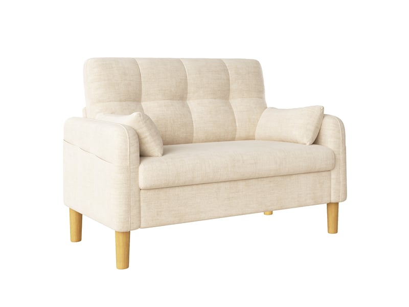  Canapé 2 places, beige en tissu chenille, canapé compact avec 2 coussins et poches latérales pour salon, chambre et petit appartement  - Conforama A