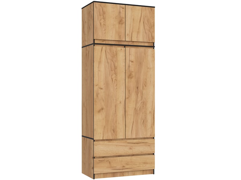  Armoire avec surmeuble akord s90 chêne craft 90 cm 2 portes 2 tiroirs façade chêne craft 6 étagères 90x51x234 cm  - Conforama A