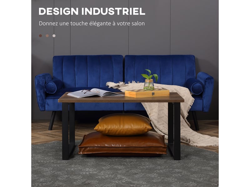  Table basse rectangulaire table de salon style industriel pied métal et plateau 100 x 60 x 50 cm aspect bois  - Conforama D