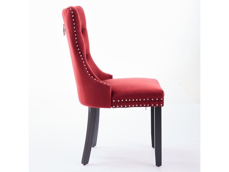 Chaises de salle à manger velours de2001wr bordeaux lot de 2 avec pieds bois et clous décoratifs - Conforama D