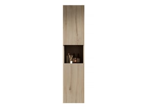 Armoire de salle de bain avec 2 portes, niche, étagères réglables et fermeture amortie, en contreplaqué chêne blanc