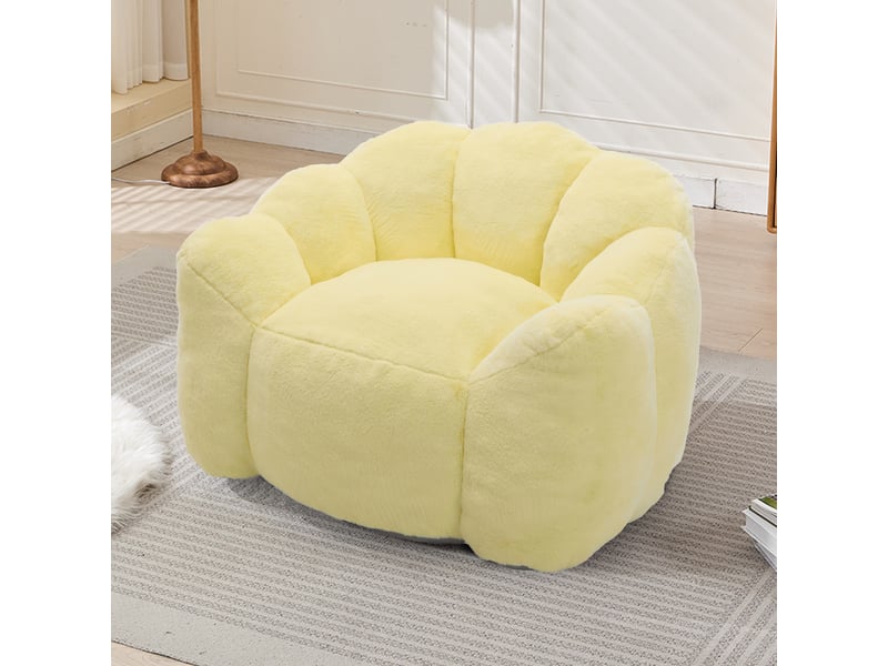  Fauteuil 1 places - 111x101x68cm - fleur en forme de lotus, chauffeuse rembourrée effet fourrure avec poignée - jaune  - Conforama C