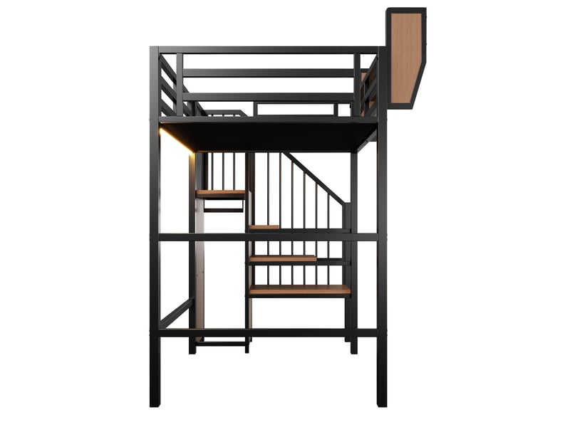  Lit superposé 90x200 cm, lit enfant, rangement, échelle sécurisée, led, métal noir  - Conforama B