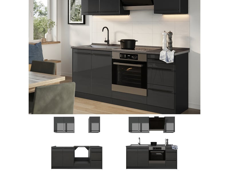  Vicco cuisine, anthracite haute brillanceanthracite, 180cm sans plan de travail  - Conforama D