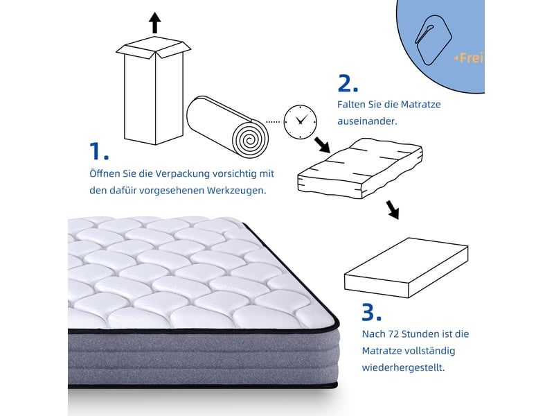  Matelas 180x200 cm à ressorts ensachés h3, 7 zones, 20 cm, blanc et gris, certifié oeko-tex, ergonomique  - Conforama D