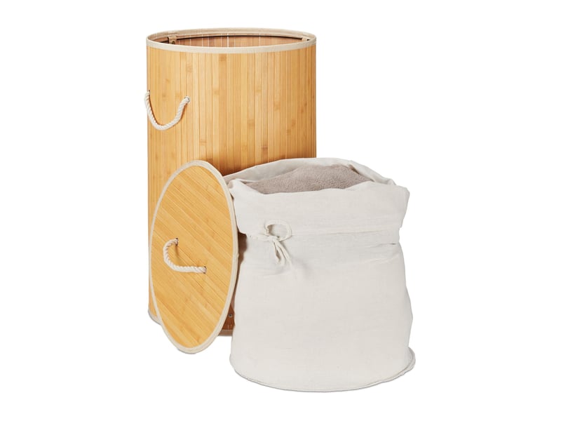  Panier à linge rond pliable grande capacité 65 x 41 cm transport facile style naturel en bambou beige 13_0005148  - Conforama C