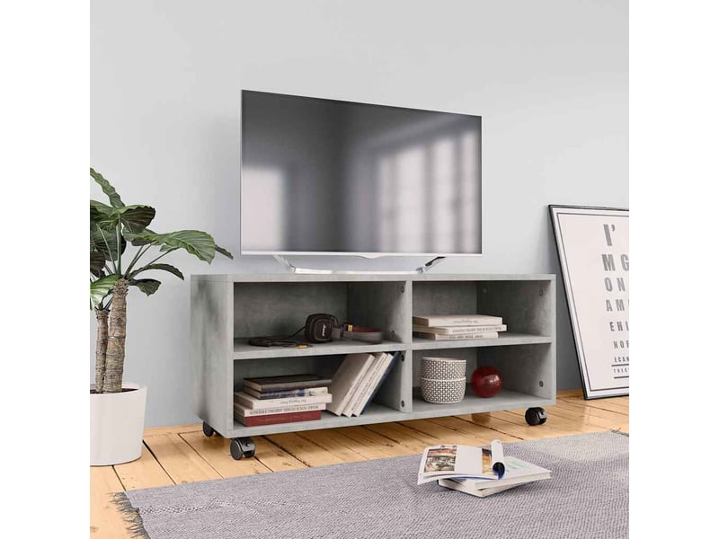  Meuble tv - banc tv - meuble de rangement avec roulettes gris béton 90x35x35 cm bois ingénierie  - Conforama B