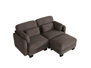 Canapé d’angle modulable 2 places 176x143x88 cm avec pouf en chenille marron