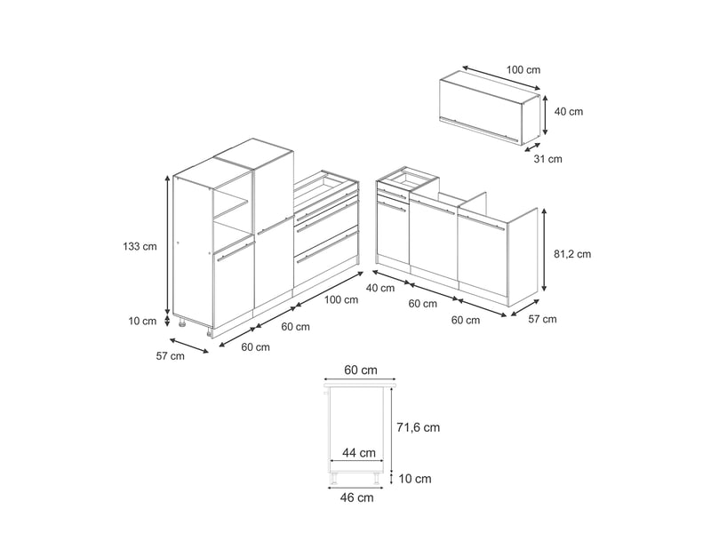  Vicco cuisine, anthracite campagneblanc, 220cm plan de travail chêne doré  - Conforama B
