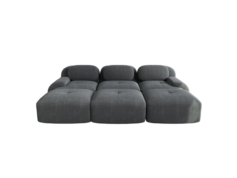 Canapé d'angle modulaire ulevr 3 places avec 3 poufs, 298 x 178 cm, velours côtelé gris, sans montage - Conforama A