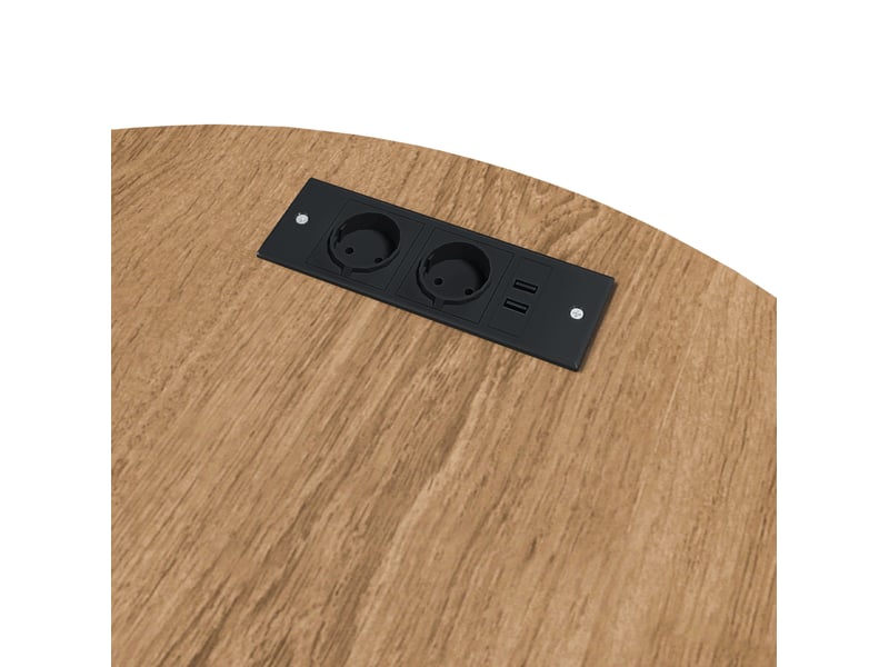  Table de chevet cylindrique, prise secteur et 2 ports usb, porte coulissante, mdf, décor chêne, meuble moderne, design  - Conforama E