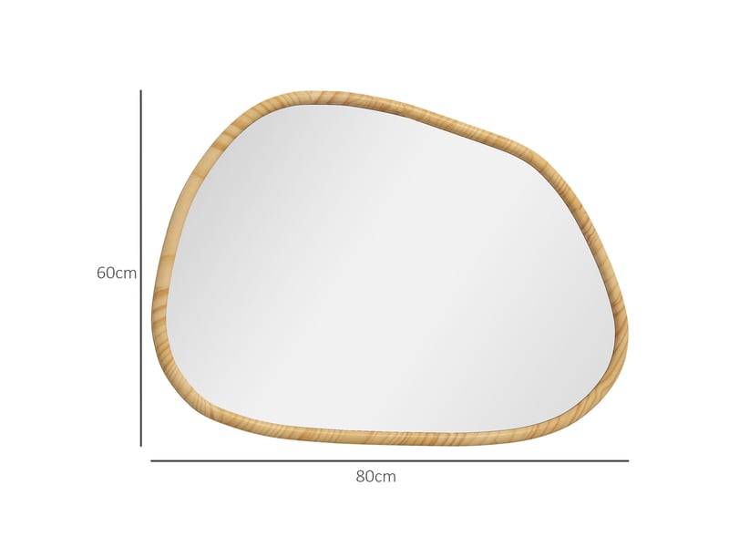  Miroir mural asymétrique 80x60 cm – bois naturel – cadre irrégulier, pose horizontale ou verticale  - Conforama C