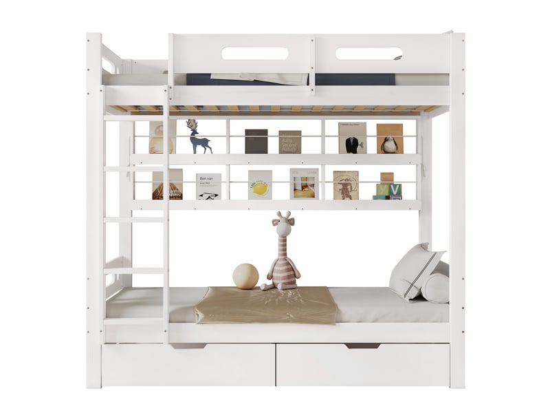  Lit superposé enfant 90x200 cm avec rangements blanc et naturel  - Conforama A