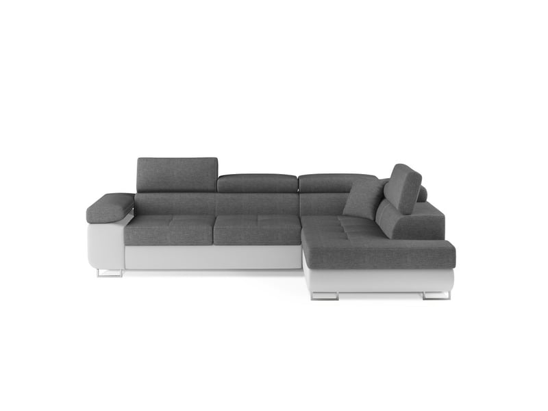  Canapé d'angle convertible menton gris clair et blanc – 4 places avec coffre  - Conforama A