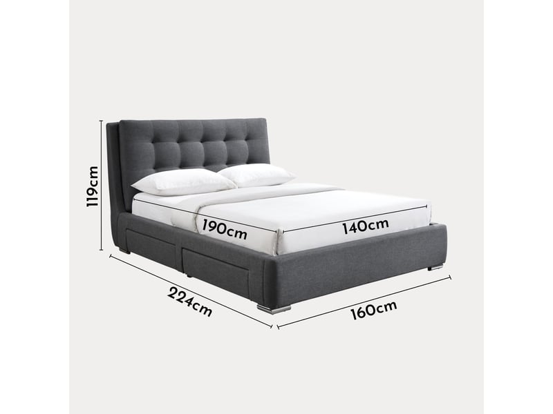  Lit double en tissu gris foncé avec 2 tiroirs 140x190 cm  - Conforama E