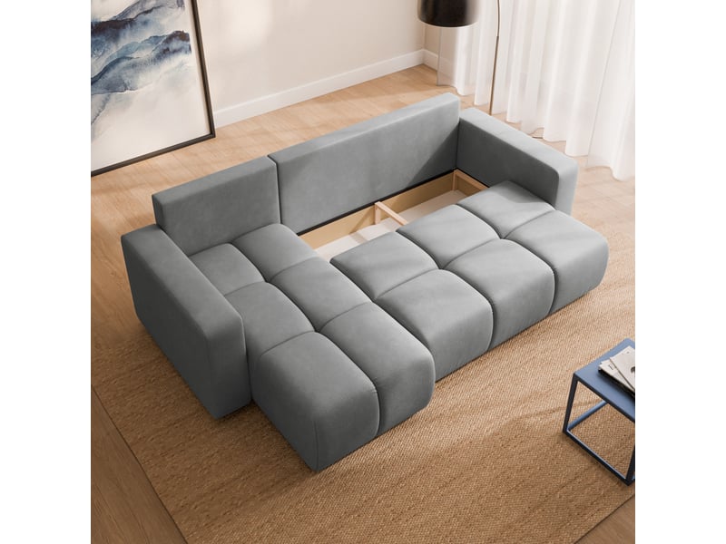 Canapé d'angle ramil, tissu peluche gris clair - Conforama C