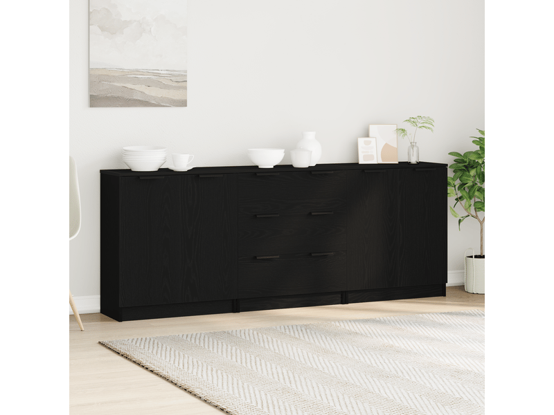  Buffet - bahut - meuble de rangement 3 pc chêne noir 180 x 30 x 70 cm bois d'ingénierie  - Conforama B