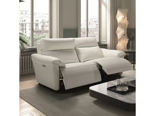 Canapé droit relax électrique <strong>ALTOBUY</strong> <strong>BALCO</strong> 3 places Assise Cuir / Caisse PU blanc