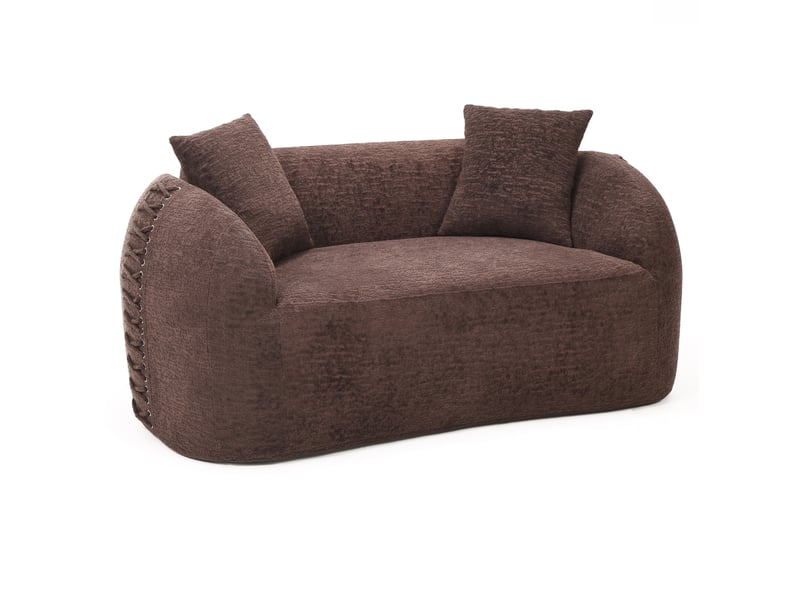  Canapé droit moderne 2 places 155x90x67 cm compressé incurvé, pour salon, pratique, mousse et tissu chenille, marron  - Conforama A