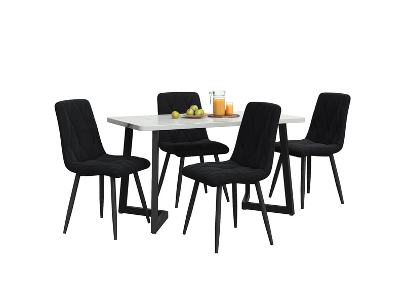  Ensemble table et 4 chaises 117x68x75 cm effet marbre blanc et noir  - Conforama A