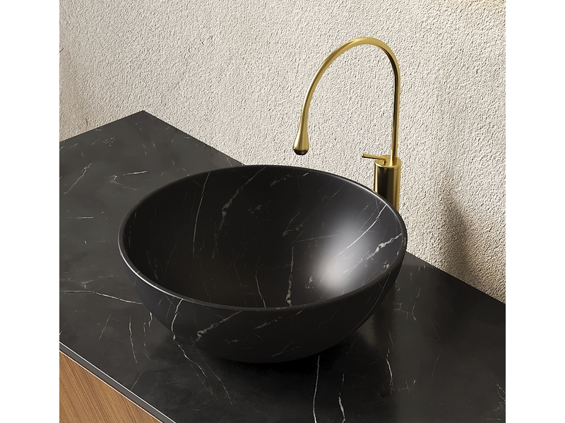  Lavabo à poser avec surface sans pores, en céramique, finition noire mate, pour salle de bain, 48×48×28 cm  - Conforama B