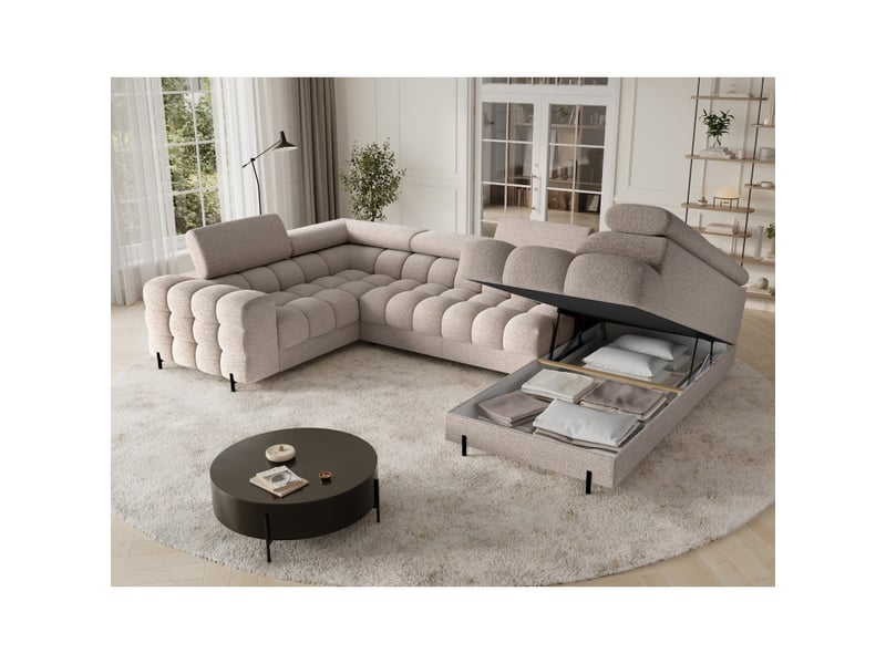  Canapé panoramique convertible factory 3 places beige – angle droit avec coffre – version 3  - Conforama D