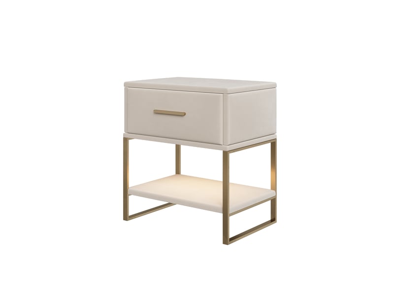  Table de chevet en velours (lot de 2), poignées et pieds dorés, 40 x 31 x 50 cm, beige  - Conforama A