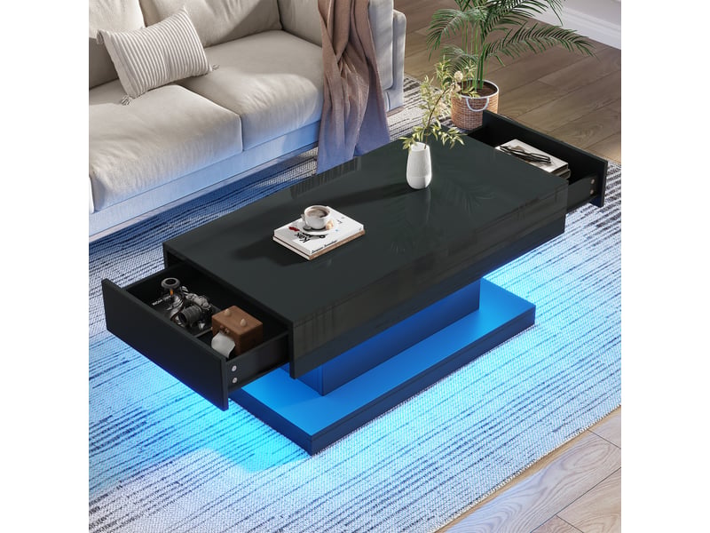  Table basse - avec tiroirs - avec éclairage led - avec port usb - gain de place - panneaux de particules - noir - pour salon et séjour 100x50x45cm - Conforama A