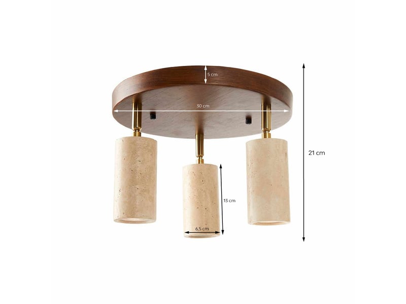  Luminaire rond avec 3 spots orientables en travertin et effet bois iris  - Conforama C