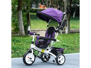 Tricycle évolutif pour enfants de plus de 12 mois avec capote pliable, poignée télescopique et ceinture de sécurité, violet