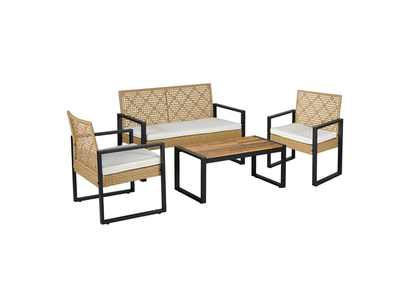  Salon de jardin 4 pièces aspect rotin beige noir naturel 03_0010528  - Conforama A