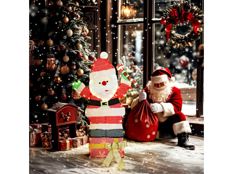  Père noël lumineux de 90 cm avec 97 led blanc chaud, décoration de noël pour intérieur et extérieur  - Conforama C