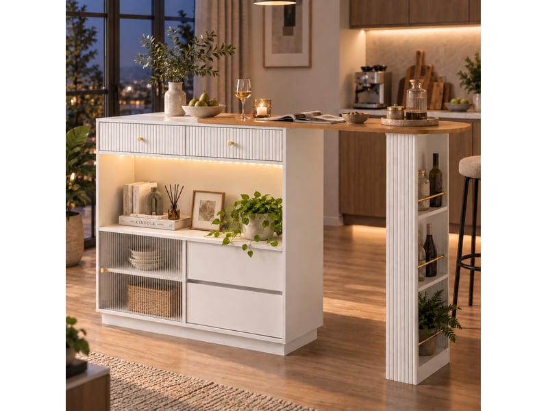  Îlot central de cuisine extensible avec bar et rangement 360° homvra  - Conforama B