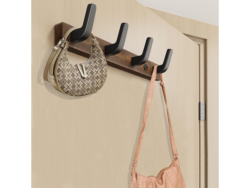  Patère murale en noyer massif 4 crochets, porte-manteau bois pour entrée, chambre, salle de bain et vestiaire, marron  - Conforama A