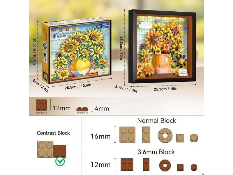  Briques mini led encadrement tableau sunflowers 807 pieces abs 3,6 mm cadre noir pour montage mural ou pose sur table usb 151498_AAAPO04436_6_DROPFR - Conforama B