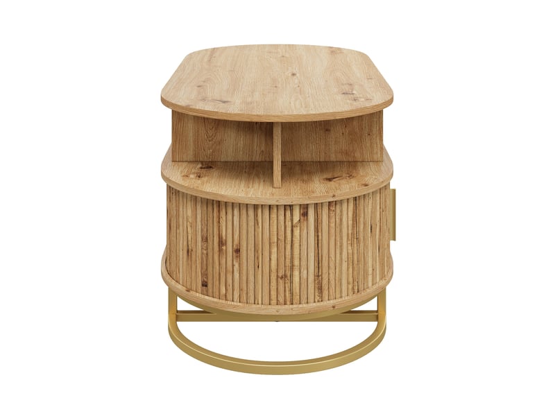  Table basse ovale 100 x 50 x 64 cm en mdf réglable en hauteur avec rangement naturel chicfurn  - Conforama E