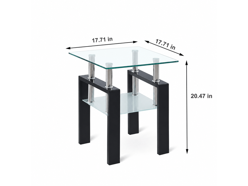  Tables d’appoint en verre trempé transparent, lot de 2, pieds noirs, pour salon et canapé  - Conforama C