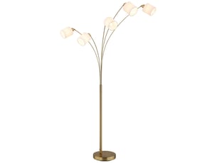 Globo truett lampadaire à plusieurs bras, laiton mat, abat-jour blanc lin, 5 x e27