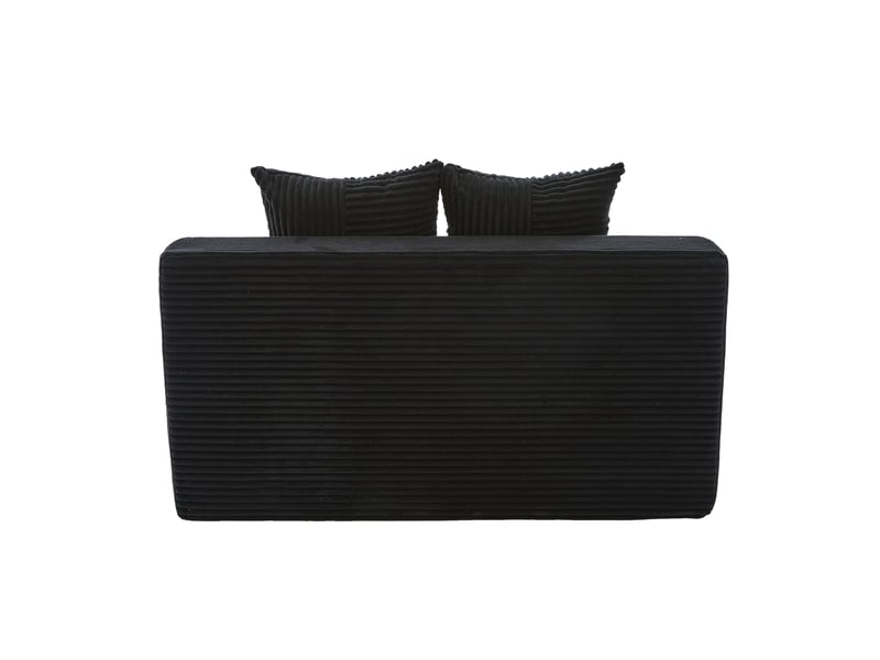  Canapé droit noir velours côtelé 2 places avec coussins et rangement latéral intégré design moderne salon  - Conforama W