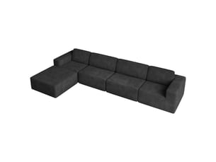 Canapé d'angle 4 places modulaire en velours côtelé avec 1 pouf,canapé compressé,sans assemblage,404x202x82cm,noir