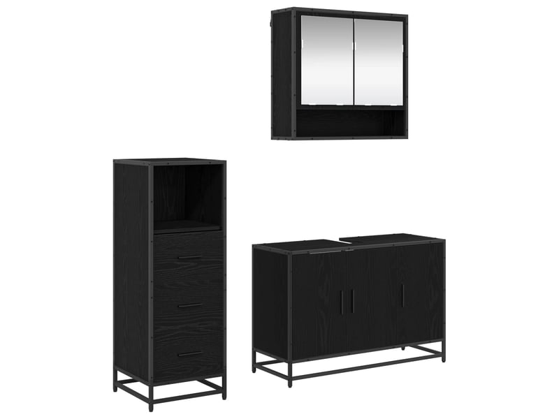  Ensemble de mobilier de salle de bain 3 pièces chêne noir cf64458  - Conforama A