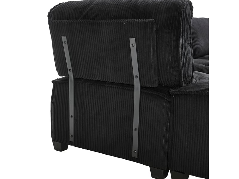 Canapé d'angle 6 pl 308x154x82cm, canapé convertible avec poches de rangement, accoudoir, velours+mousse, noir - Conforama E