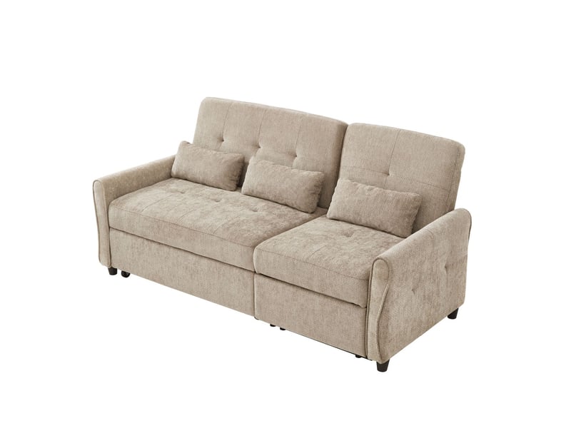  Canapé-lit lit extensible couchage d'appoint 3 places en tissu chenille dossier inclinable en 3 positions à 90° 145° et 180° fonction couchage  - Conforama A