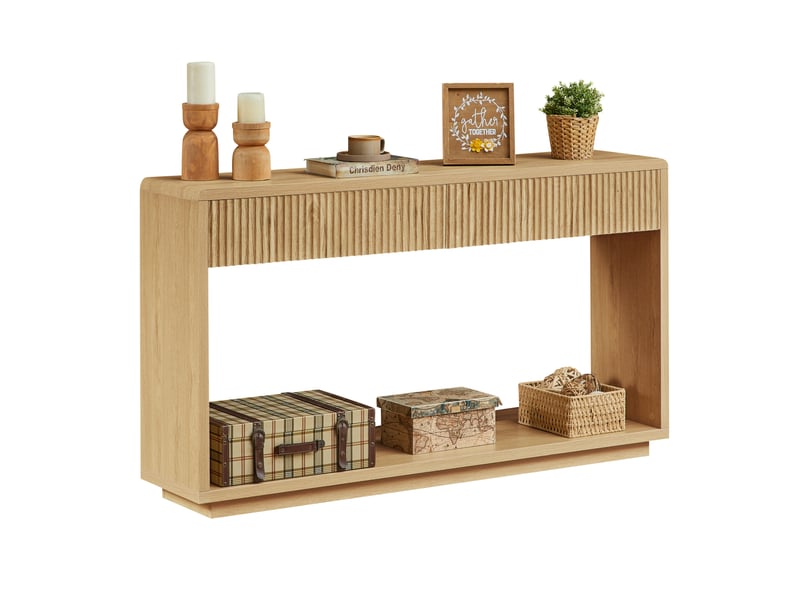  Console d'entrée avec 2 tiroirs et niche ouverte, rangement pour couloir et salon, chêne clair 150 × 35 × 85 cm  - Conforama A