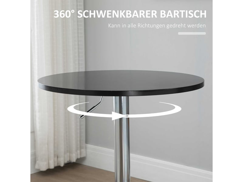  Table de bar ronde réglable en hauteur avec plateau pivotant - lpospi - pied métal, mdf noir ø61 × 70-90 cm  - Conforama E