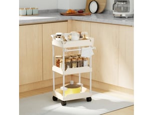 Desserte de rangement 42x42,5x76 cm, avec 3 paniers, porte-serviette et poignée, en métal, en plastique, couleur blanc