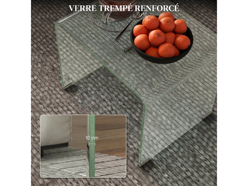  Table basse en verre table de salon rectangulaire design moderne en verre trempé avec bords arrondis transparent sûrs  - Conforama D