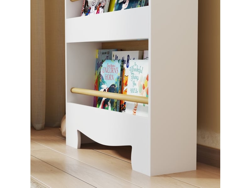  Bibliothèque enfant 55 x 15 x 110 cm blanc et bois clair en bois, 3 niveaux avec protection anti-basculement  - Conforama D
