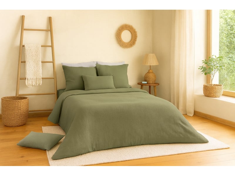 Parure de lit uni 1 personne gaze de coton, kaki, 140x200cm PAR_GAZCOT_KAKI140 - Conforama A