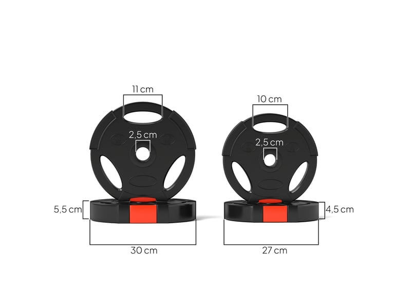 Ensemble de 4 disques de musculation pour l'entraînement, la salle de sport, les séances à domicile et le renforcement musculaire : 2 disques de 7,5 kg et 2 disques de 5 kg, noirs. - Conforama E